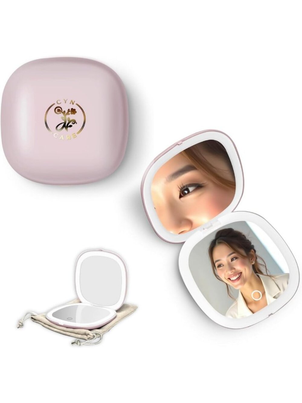 Compact LED Makeup Mirror - 1x & 10x Magnification, Adjustable Lighting